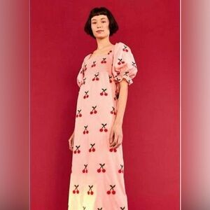 FARMRIO CHERRY CROSS STITCH MIDI DRESS